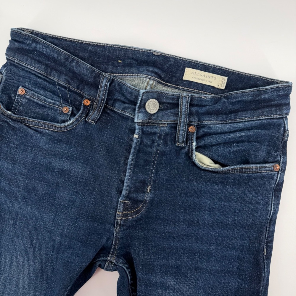 ALLSAINTS Cigarette Jeans W28‎ Dark Wash Distressed Knee Slim Fit Denim Womens